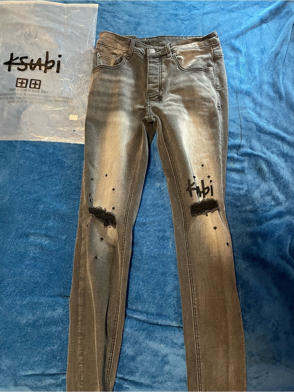 Ksubi Men's Skinny Distressed Jeans - Washed Black with Faded Grey